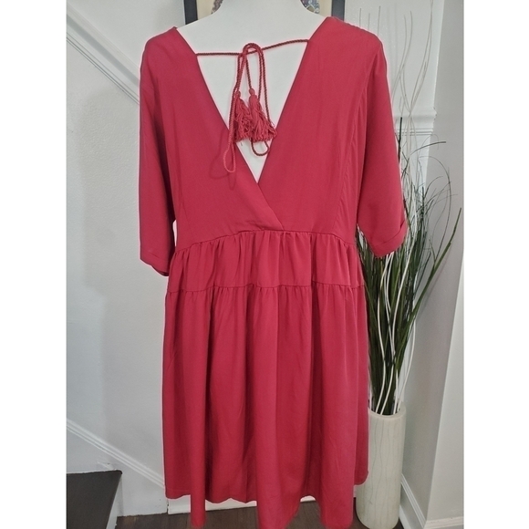 KIRUNDO red casual loose v neck short dress size XL net - Picture 5 of 11